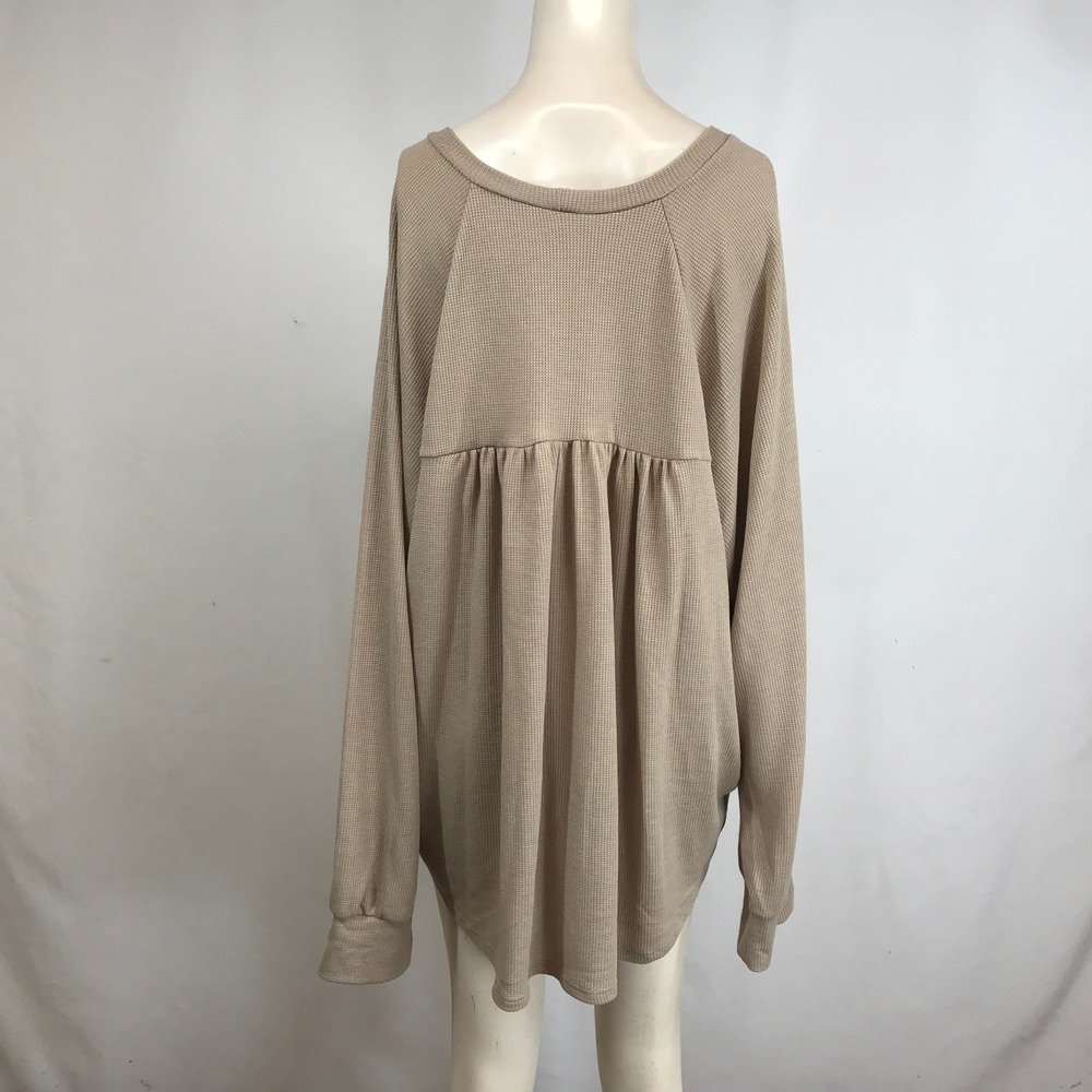LIKE LOVE Tan Waffle Knit Ruffle Sleeve Long Sleeve Top Women's 2X - Picture 5 of 8